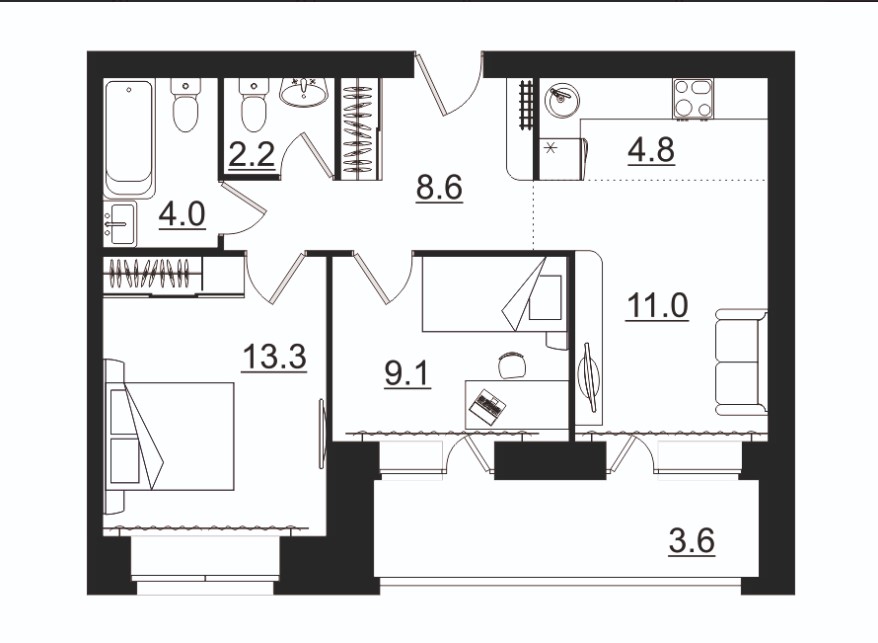 планировка квартиры 57 м2